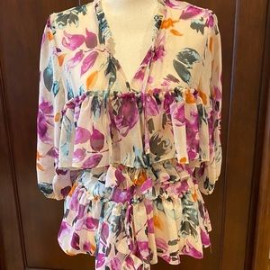 Gorgeous Misa Los Angeles flowered blouse Size Med